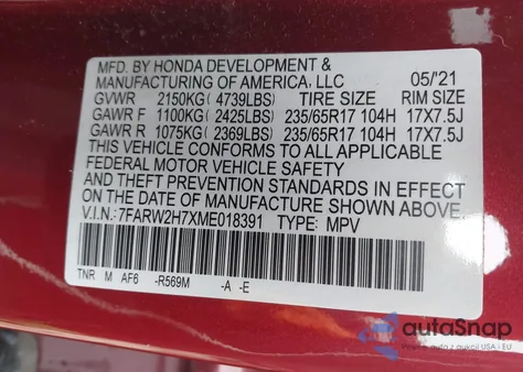 2021 Honda Cr-V Awd Special Edition z USA, uszkodzony, nr VIN 7FARW2H7XME018391